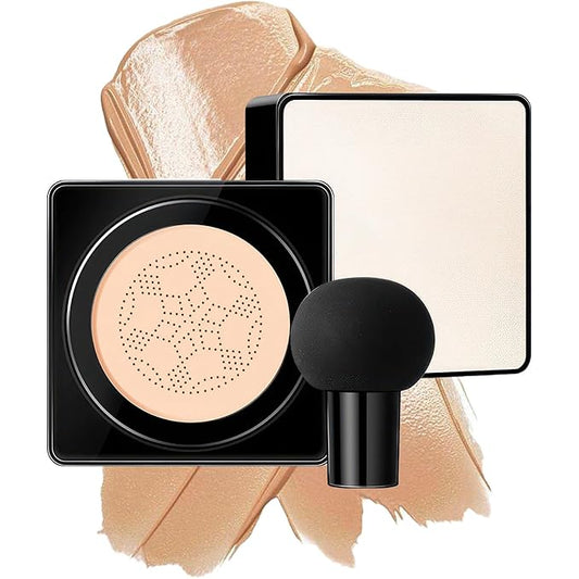 Air Cushion CC Cream Mushroom Head - Moisturizing Screw Lid Concealer Makeup Base Create Long-Lasting & Waterproof Makeup, Cushion Foundation Full Coverage for All Skin Types (Natural)