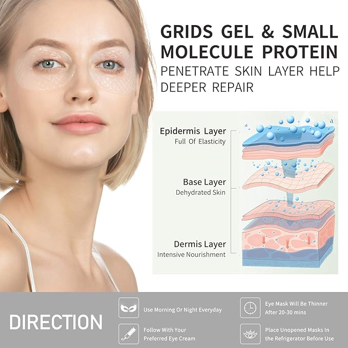 Hydro Collagen Eye Mask Crystal Eye Patches Anti-Aging Under eye Pads Natural Eye Treatment for Wrinkles Dark Circles Bags Moisturize Puff Eye Spa-16 Pairs