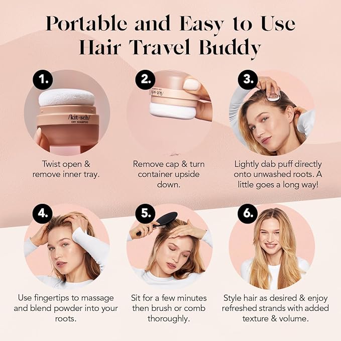 Kitsch Dry Shampoo Powder with Rice Protein for Women & Men - Unscented, Volumizing, No White Cast,Organic, Paraben Free & Benzene Free, Non Aerosol for Oily and Light Hair, Travel Size - 8g