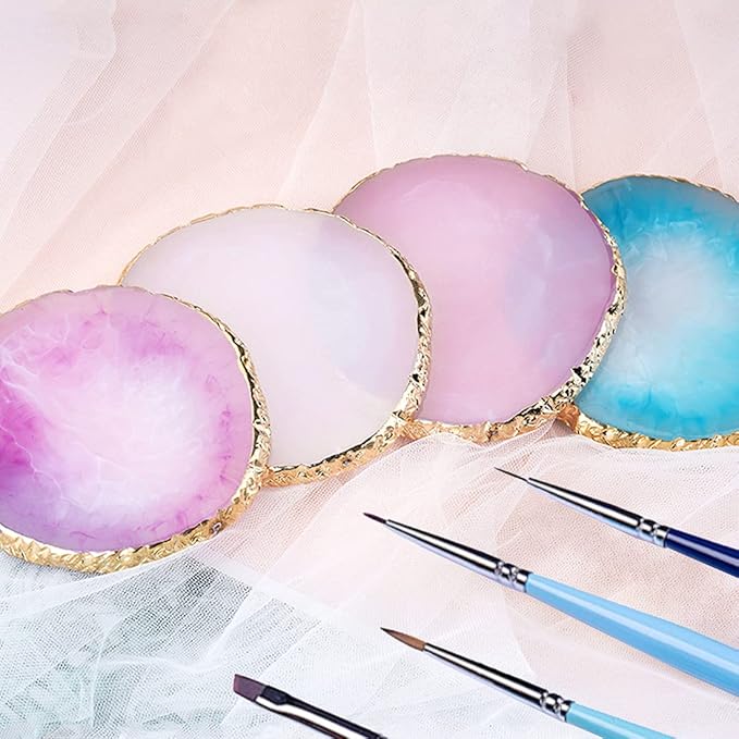 Resin Nail Art Palette, Nail Painting Mixed Color Palette, Gilded Edge Nail Gel Color Makeup Display Board Pallet (Pink)