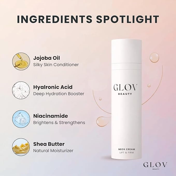 Glov Beauty - Lift & Firm Neck Cream - Anti-Aging Neck & Décolleté Cream for Wrinkles, Sagging Skin & Tightening - With Shea Butter, Niacinamide & Hyaluronic Acid - All Skin Types