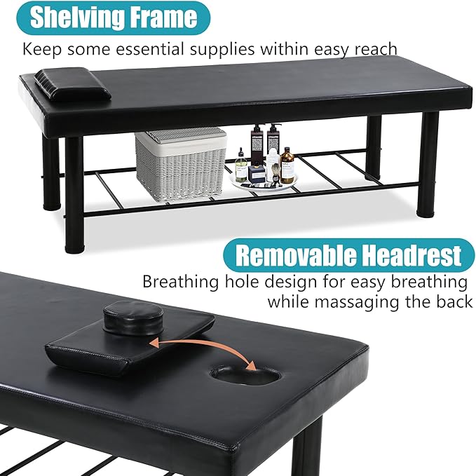 PayLessHere Metal Frame Massage Table Stationary Massage Bed 75" L 30" W 4" THK Memory Foam Layer Heavy Duty Stationary Physical Therapy Bed for Spa Footmassage Facial CareSpa Tattoo