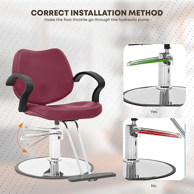 Barber Chair - Heavy Duty Hydraulic Pump Hair Cutting Chair with 360 Swivel & Ergonomic Design for Women & Men, Burgundy