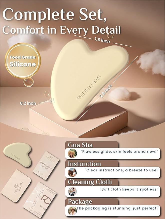 Rena Chris Gua Sha Facial Tools, Silicone Guasha Tool for Face and Neck Acupuncture, Facial Manual Massager Tool for Jawline Sculpting and Puffiness Reducing, Skincare Gift for Women