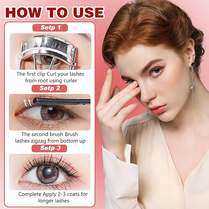 Mascara for Older Women 60 Plus, Lash Mascara, Waterproof, Flake & Smudge Resistant, Volume and Length for Mature Women with Thinning Lashes, hypoallergenic - 2Pcs (Black)