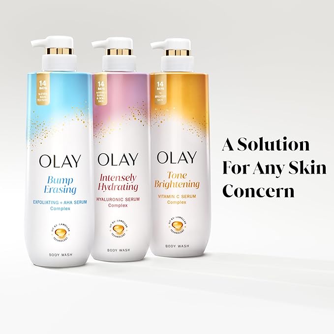 Olay Body Wash for Women, Intensely Hydrating, Hyaluronic Acid Serum Complex, Renews Moisture, Free of Parabens & Phthalates, Vitamin B3 Lameller Technology, For All Skin Types, 20 fl oz (Pack of 4)