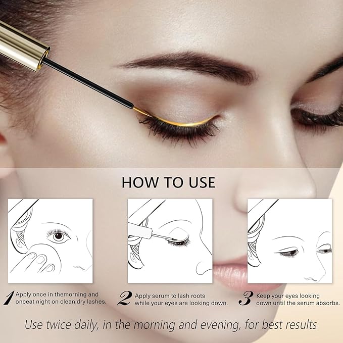 Eyelash Growth Serum – 15 Plant Extracts for Longer, Denser & Robust Lashes,Boosts Natural Lash Development,eyelash serum,Enhance Natural Beauty, Hypoallergenic Oil Free,lash growth serum（PURE GOLD）
