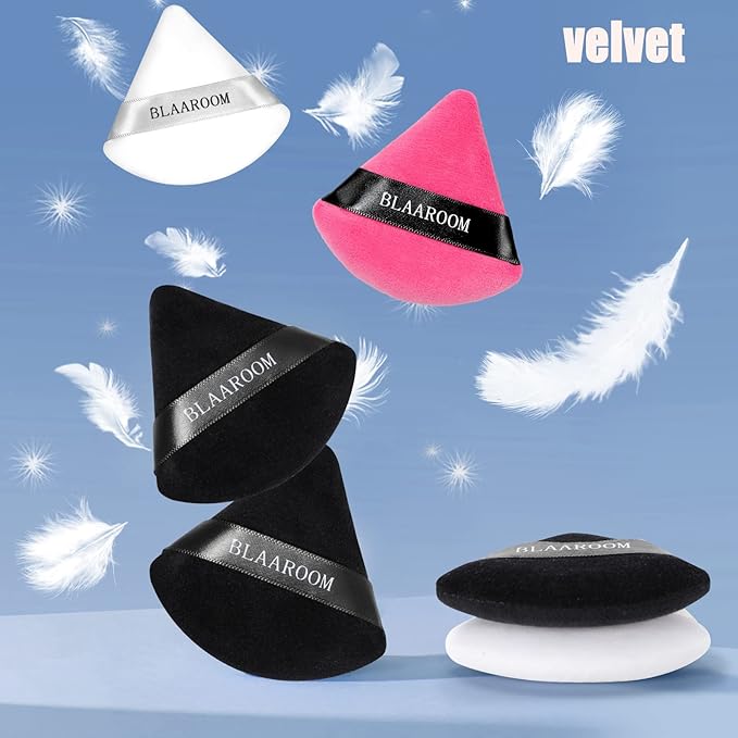 BLAAROOM Powder Puffs for Face Setting Makeup,6 Pcs Soft Velvet Triangle Puff for Contouring, Under Eyes and Corners Delicate Cosmetic Sponge Makeup Tool - Rose Red