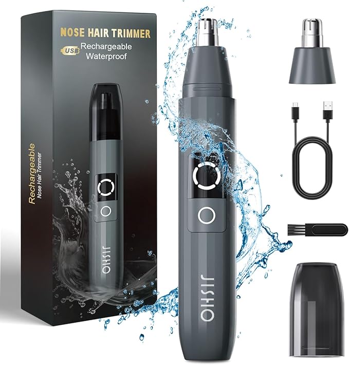 JISHO Rechargeable Ear and Nose Hair Trimmer for Men Women-12000 RPM Powerful Motor with Dual Edge Blades, Waterproof, USB Type-C, Easy to Clean Travel Size（1 Refill）