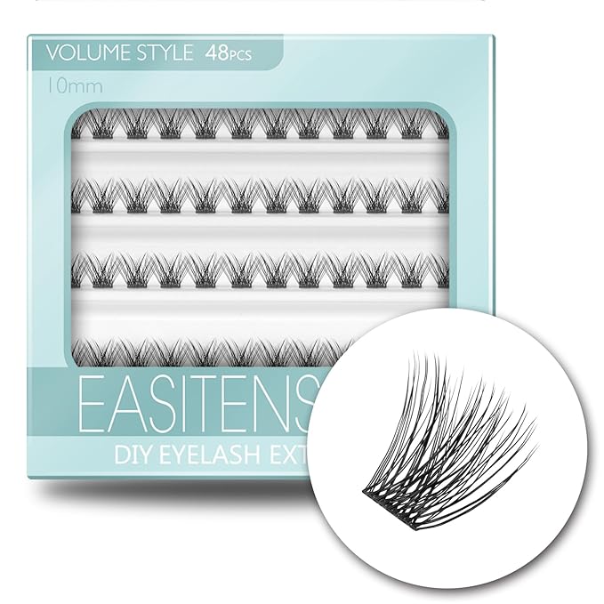 DIY Eyelash Extension, 3D Effect Glue Bonded Band Individual Lash 48 Clusters Volume Lashes Set, Home Eyelash Extension, C curl Lashes Pack 10MM-Volume-48 Clusters