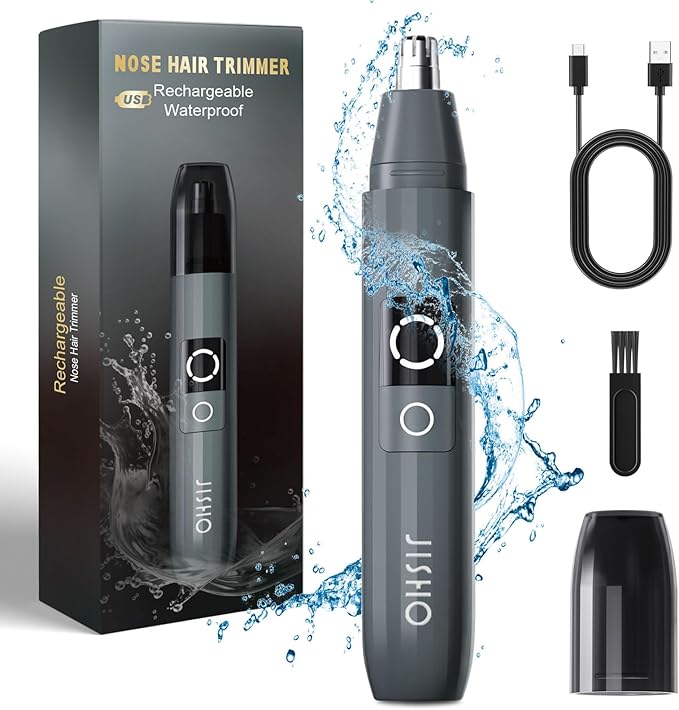 JISHO Rechargeable Ear and Nose Hair Trimmer for Men Women-12000 RPM Powerful Motor with Dual Edge Blades, Waterproof, USB Type-C, Easy to Clean Travel Size