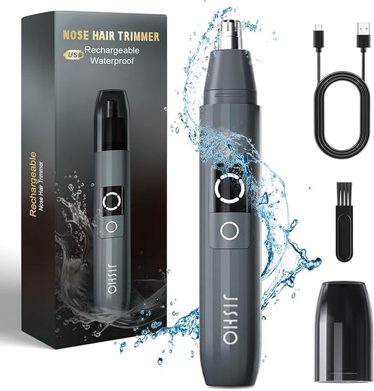 JISHO Rechargeable Ear and Nose Hair Trimmer for Men Women-12000 RPM Powerful Motor with Dual Edge Blades, Waterproof, USB Type-C, Easy to Clean Travel Size