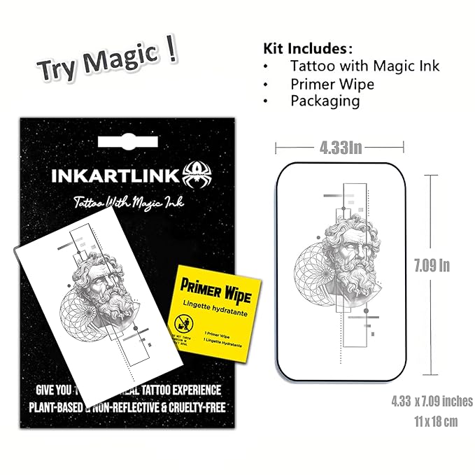 INKARTLINK Semi Permanent Tattoo, beautiful and realistic design, fun tattoo experience, cruelty-free, non-reflective, waterproof (Greek geometric creative tattoo 4）