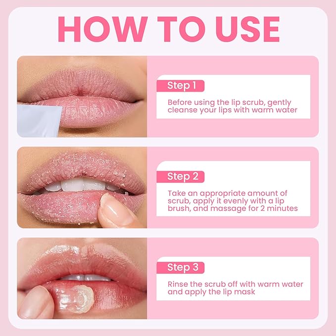 4 PCS Lip Scrub and Mask Set, Strawberry Watermelon Lip Exfoliator Scrub, Moisturizing Lip Balm for Dry Lips, Reduce Lip Lines