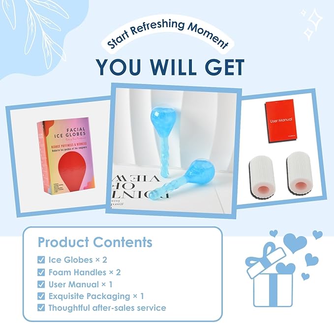 Lazzybeauty Facial Ice Globes, Cryo Cooling Balls with Anti-Slip Handle for Face, Eyes & Neck, Relaxing Beauty Massage Tool for Soothing and Refreshing Skincare Routine, Quicksand Blue