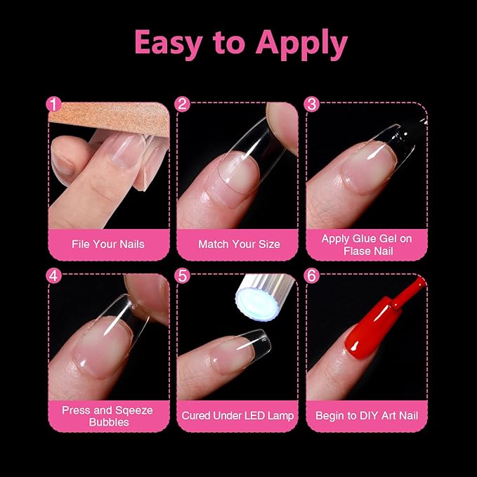Short Square Nail Tips 504PCS, Clear Acrylic Full Cover Gel Press on Nail Tips for DIY Salon, 12 Sizes Pre-Shaped False Nails with Glossy Finish, Professional Manicure Kit & Easy Application