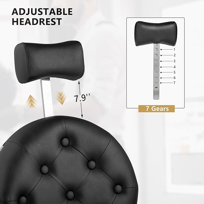 OmySalon Vintage Barber Chair All Purpose Heavy Duty, Hydraulic Recline Salon Beauty Styling Chair Retro, 360 Degree Swivel for Hair Stylist Tattoo, Round Base, Tufted Button