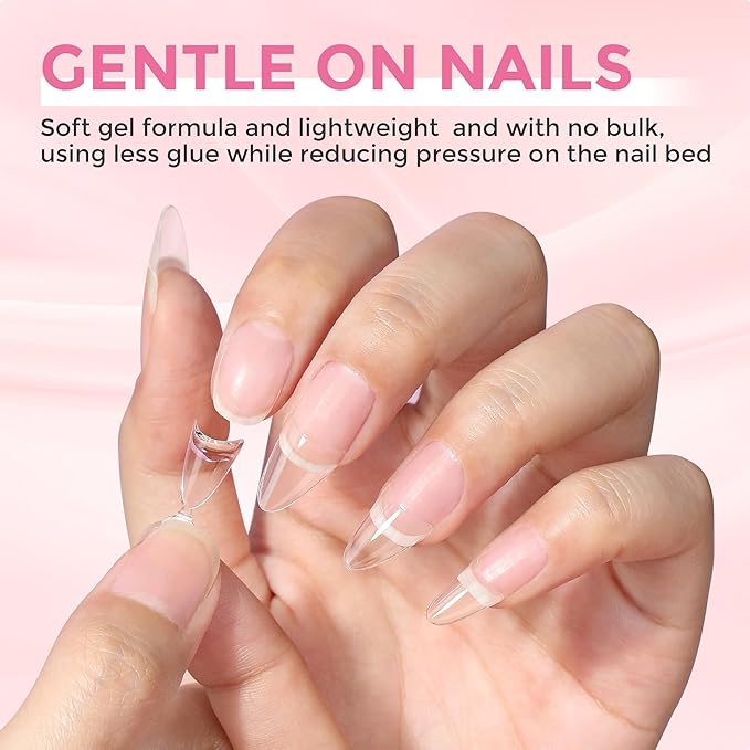 Medium Almond Gel Nail Tips: 360Pcs Half Cover Nail Tips Almond Shape Soft Gel Tips 12 Sizes Half Matte Clear False Nails with Handles for Pre-shape Acrylic Press on Nails Extension DIY Home Salon