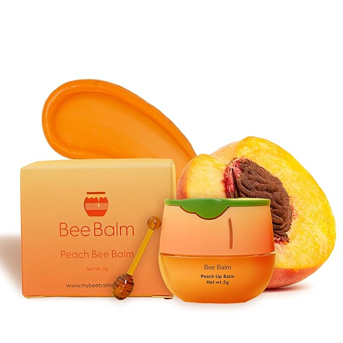 Original My Bee Balm Lip Balm - Peach Hydrating Balm Honey Pot for Dry, Chapped & Cracked Lips with Propolis, Honey & Vitamin E - Soften, Smooth & Reduce Lip Lines