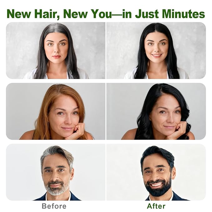 Limer Hair Dye Shampoo Natural Black, 3 in 1 Hair Color for Gray Coverage Men and Women, Herbal Ingredients Natural Shampoo Para Pintar el Cabello, Semi-Permanent Champu Para Canas(15.55fl oz/460ml)