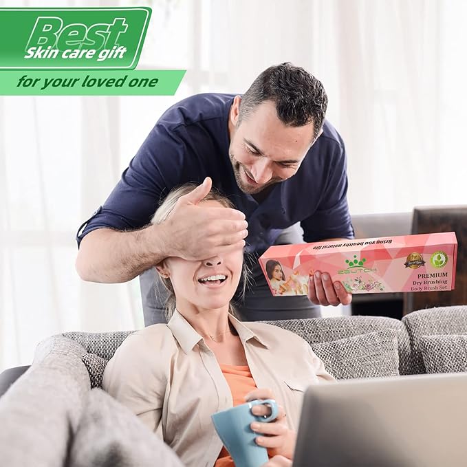 Premium Dry Brushing Body Brush Set for Lymphatic Drainage and Cellulite Treatment, Boar Bristle Long Handle Face Cleansing Brush for A Glowing Skin, 5 Pack