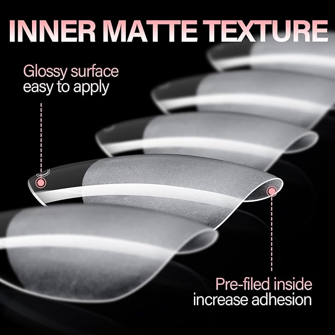 AILLSA Short Almond Nail Tips - Thickened Pre-shaped False Nail Tips Short Almond Shaped Half Matte Nails Tips, Fake Nails Extension 240pcs 15 Sizes with Storage Box