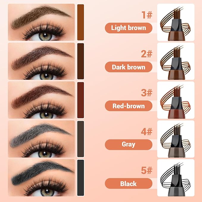 Microblading Eyebrow Pencil, 2025 Upgraded Waterproof Four-tip Beard and Eyebrow Pen, Long Lasting 3D Eye Brow Pencils for Women Natural Hair-Like Strokes (Light Brown)