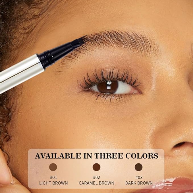 Dual-Ended Microblading Eyebrow Pencil for Women, 2 in 1 Liquid Eyebrow Pencil with Microblading Pen, Shaped Fill HairLike Waterproof Lasting Eyebrows(02 CARAMEL BROWN)