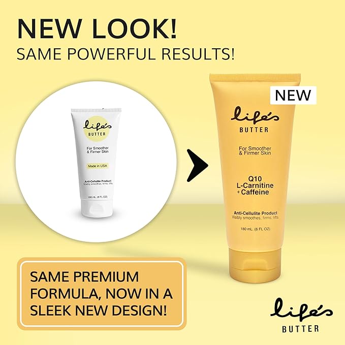LIFE'S BUTTER Anti-Cellulite Cream - 100% Natural - Made in USA - Cruelty-Free - Hypoallergenic - Best Cellulite Reduction - Skin Firming + Tightening for Women L-Carnitine + CoQ10 + Caffeine – 6oz