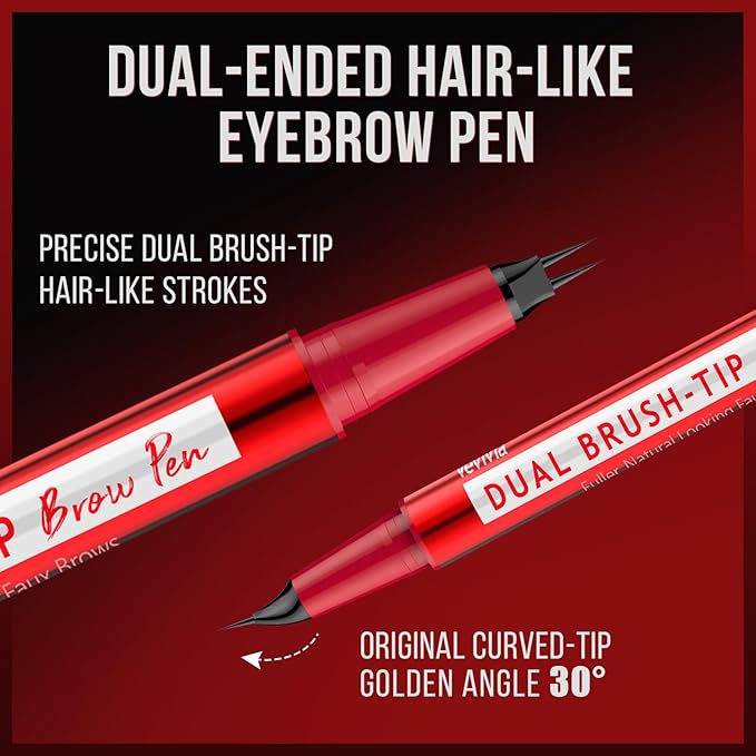 Vevivia Eyebrow Pencils for Women - Eyebrow Pen with Dual-Brush-Tip & Curved Tip for Natural Fuller-Looking Brows, Precise Hair-Like Strokes for All Brow Types, Last All-Day Brow Makeup, Dark Brown