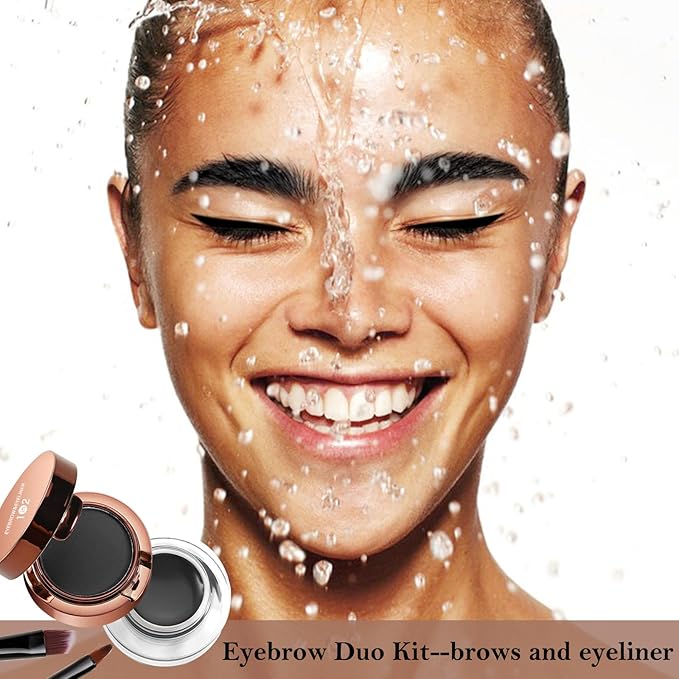 Cream Eyebrow Duo Kit, Brow Powder and Eyeliner Gel, Eye Brow Pomade Waterproof Highly Pigmented, Filler Thicker Brows, with Dual Head Brush