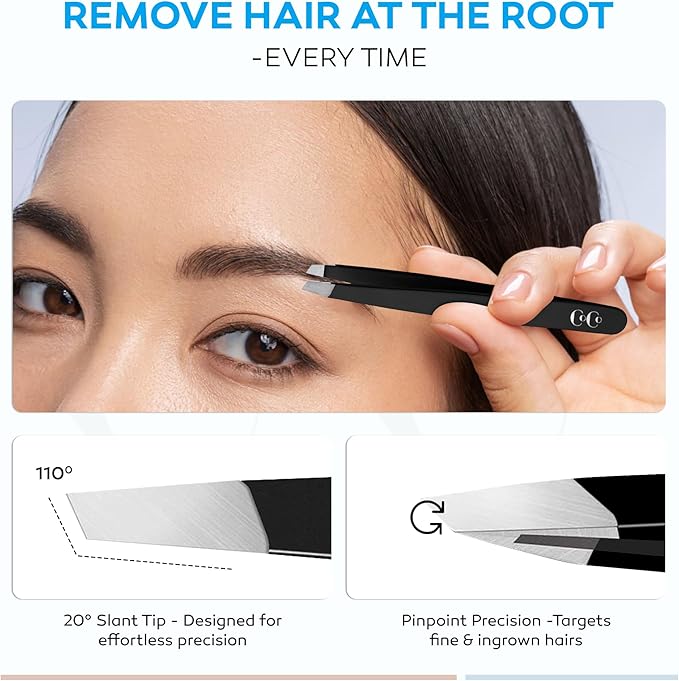Tweezers for Facial Hair Women, Professional Precision Eyebrow Tweezers for Women and Men, Sharp Stainless Steel Slanted Tip for Hair Removal, Eyebrows and Ingrown Hair