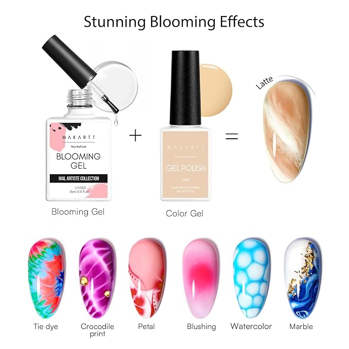Makartt Clear Blooming Gel 15ml UV LED Soak Off Nail Art Polish for Spreading Effect Marble Nail Polish Gel Paint Nail Designs for DIY Color Flower Watercolor Magic Beauty Gift