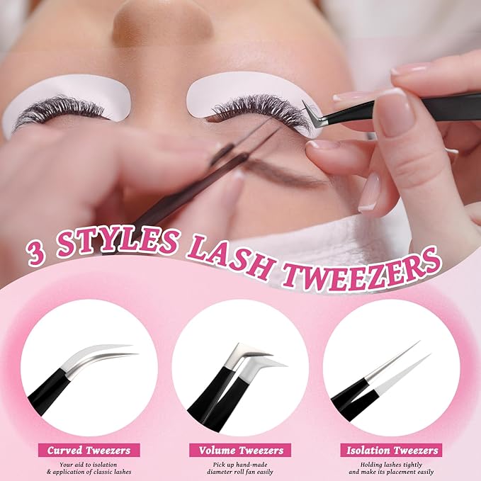 High Precision Lash Tweezers Set 6 Pack Stainless Steel Eyelash Extension Tweezers for Classic, Volume, Mega Volume Lashes, Facial Hair, Eyebrow, Hair Removal, Crafting Making(Black)