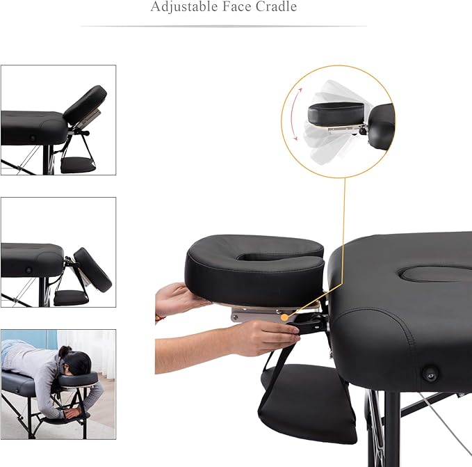 Artechworks 28" Width 3 Folding Portable Lightweight Massage Table Facial Salon Spa Tattoo Bed with Aluminium Leg for Home Office Living Room, Black