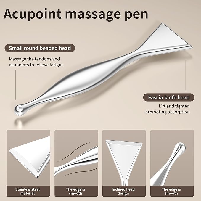 Stainless Steel Gua Sha Board & Acupressure Pen Facial Tools, Lymphatic Drainage Massager for Face, Chin & Jawline Sculpting, Skin Care Gift for Mom Women