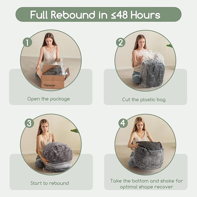 HIGOGOGO Pouf Stuffed Ottoman Round Modern Foam Filled Foot Rest Chair Decorative Poufs 26 x 18 Inches Fluffy Boho Comfy Stool for Living Room, Grey