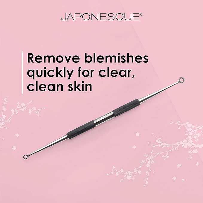 JAPONESQUE Blackhead, Pimple and Blemish Extractor with Dual-Ended Loop Extractor and Lancer, Made with Stainless Steel, Includes Protective Storage Case