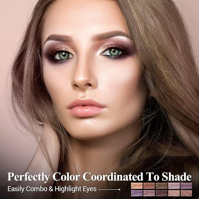 10PCS Eyeshadow Stick,Shimmer And Matte Brown Metallic Cream Eyeshadow Pencil Crayon with Smudge-proof & Waterproof, Eye Brightener Stick, Ideal Gift for Women - Lilac Brown