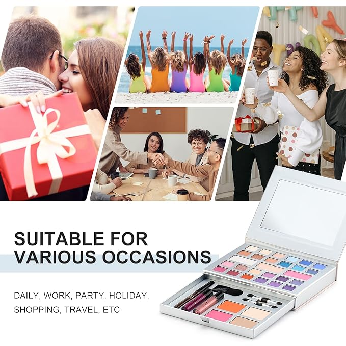 Color Nymph Makeup Kit for Teens, All in One Makeup Kit for Women Included 24 Colors of Matte Shimmer Eyeshadow, Highly Pigmented Lip Glosses, Eyeliner Pencil, Brushes, and Mirror