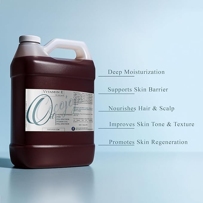 Vitamin E Oil - Pure & Undiluted, Full Spectrum, Alpha Tocopherol - 1 Gallon - for Skin, Hair, Nails, Body Care Hydrating Rejuvenating Skin Oil