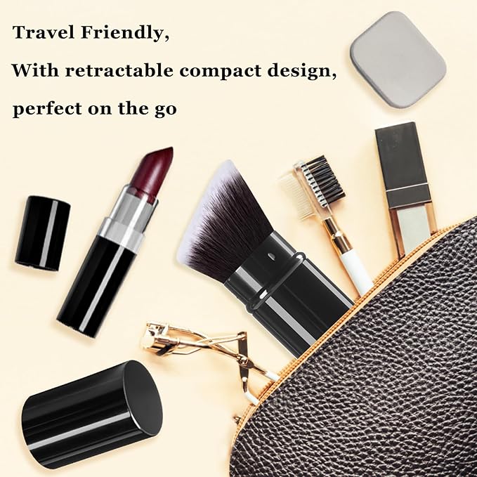 Kabuki Makeup Brush, Retractable Angle Travel Powder Foundation Makeup Brush Face Blush Brushes for Blending Liquid, Bronzer, Buffing, Sunscreen,Flawless Cosmetics