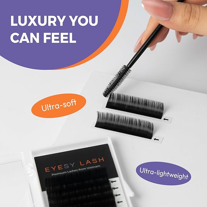 Eyesy Lash Cashmere Volume Eyelash Extensions Premium Individual Lashes - 0.05mm Thickness D Curl 11mm Single Length - Super Soft Matte Black Single Eyelash Easy to Fan for Professional Salon Use