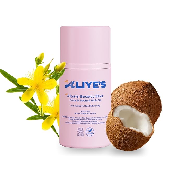 ALIYE'S A Beauty Elixir - All In One - Face & Body & Hair Oil Ecocert/Cosmos Natural Certified, Vegan, Non-GMO, Alcohol - Silicone Paraben Free, Derma