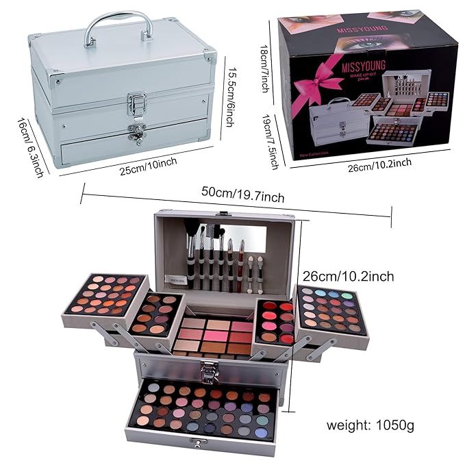 132 Colors All-in-one Makeup Palette Cosmetic Contouring Kit Gift Box Combination with Eyeshadow, Cream Concealer, Eyebrow Powder, Lip Gloss, Blush and Face Pressed Powder