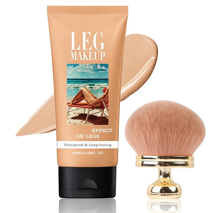 Legs Makeup Waterproof with Brush - No Transfer Body Concealer for Varicose Veins Appearance, Tattoo & Scar Cover Up for All Skin Tones, Waterproof (Medium)