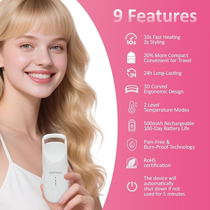 Heated Eyelash Curler - Electric Eyelash Curler with Heat Sensitive Silicone Pad, Type-C Rechargeable Mini Lash Curler, 10s Fast Heating 24hrs Long Lasting Lash Lift to Style Natural Eyelashes