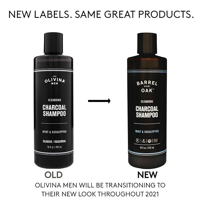 Barrel and Oak - Cleansing Charcoal Shampoo, Clarifying Shampoo, Hair Care for Men, Deep Cleans & Purifies, Hydrates & Soothes Dry Scalp, Essential Oil-Based Scent, Vegan (Mint & Eucalyptus, 16 oz)