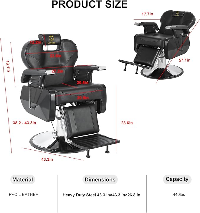 Salon Chair Barber Chair Hydraulic Styling Chair for Hair Salon 360 Degrees Rolling Swivel Barber Chairs Hydraulic Hair Chair All Purpose Beauty Spa Equipment - Silver
