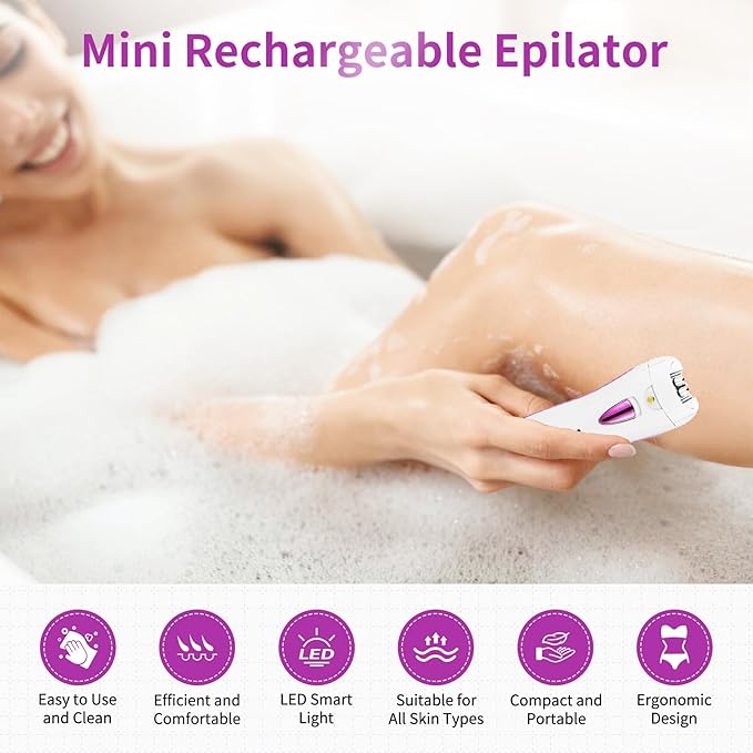 Smooth Glide Epilators Hair Removal for Women, Rechargeable Epilator, Portable Glamorous Skin Epilator for Women Face with LED Light, Hair Removal Device for Armpits/Bikini Line/Chin/Arms/Legs